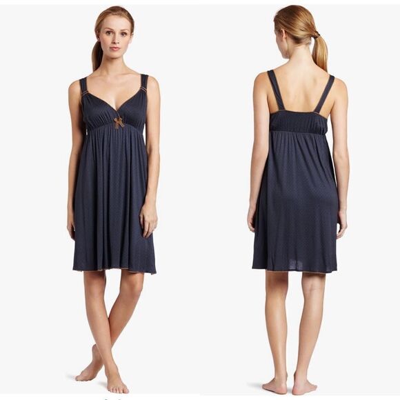 Hanro Lulu Sleeveless Chemise Night Gown Blue Dot Size Extra Small - Picture 1 of 8